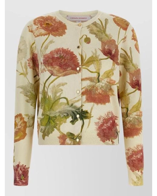 Carolina Herrera Metallic Floral-Print Cardigan