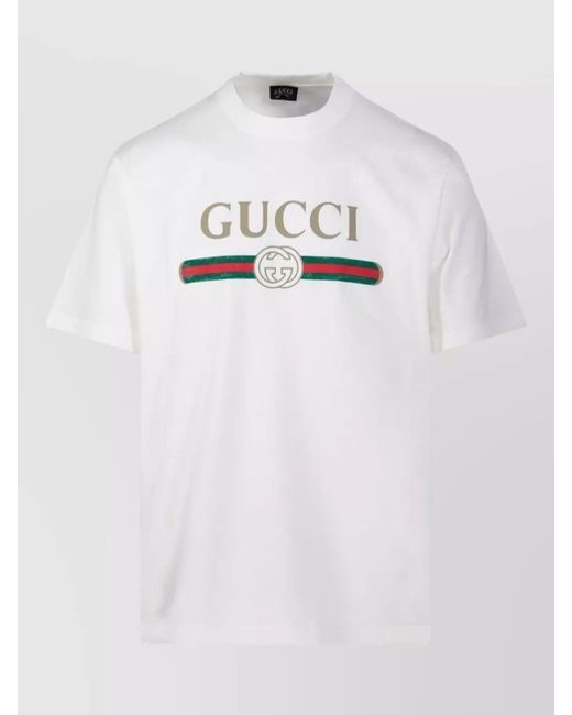 Gucci White Logo Cotton Crew Neck Short Sleeve T-Shirt for men