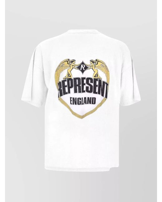 Represent White Cotton Ribbed Crew-Neck Logo-Print Short-Sleeve T-Shirt for men
