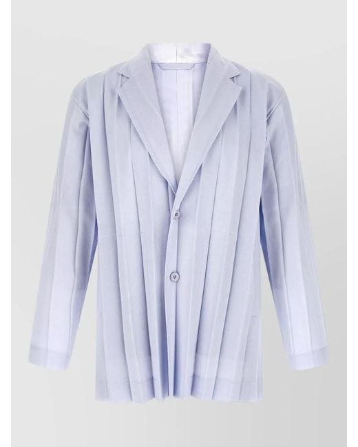 Homme Plissé Issey Miyake Blue Tailored Blazer Pleated Design Notched Lapel for men