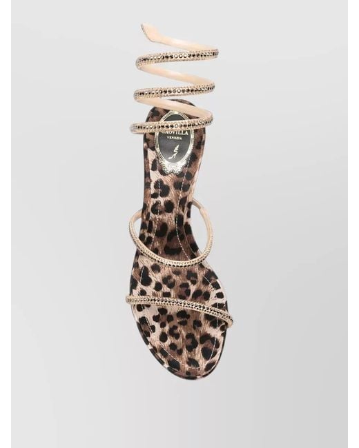 Rene Caovilla White Crystal-Embellished Leopard-Print Satin Sandals