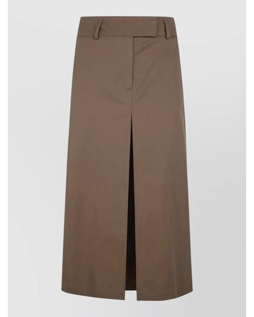 Filippa K Brown Pleated Skirt Belt Loops Back Pockets Slit