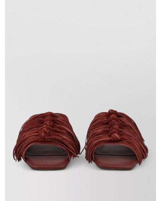 Ash Red Flat Mule Brigitte Fringe Open Toe