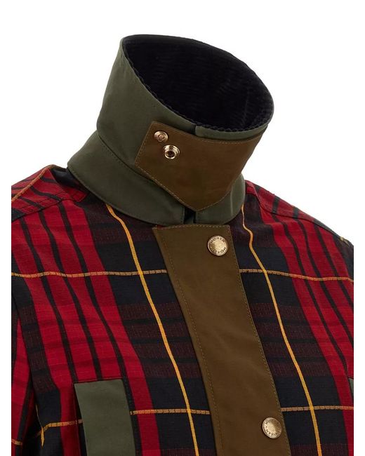 McQueen Red Jacket Checked Pattern Contrast Panels Corduroy Collar