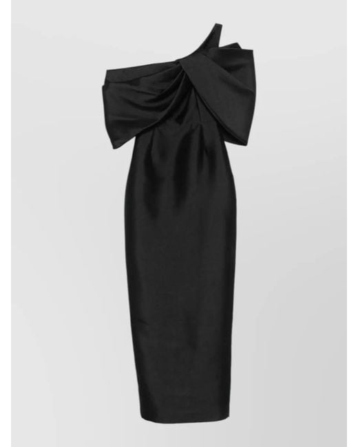 Solace London Black Davina Maxi Dress Asymmetric Neckline Bow