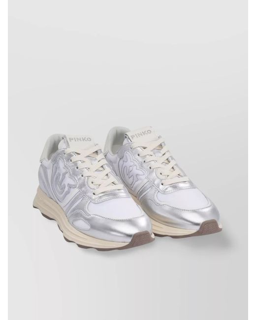 Pinko White Leather Low-Top Sneakers