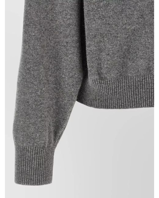 Alberta Ferretti Gray Crew Neck Sweater Floral Motif Design