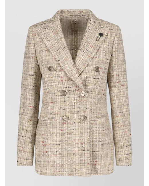Lardini Natural Longline Tweed Blazer Button Detailing Lapels