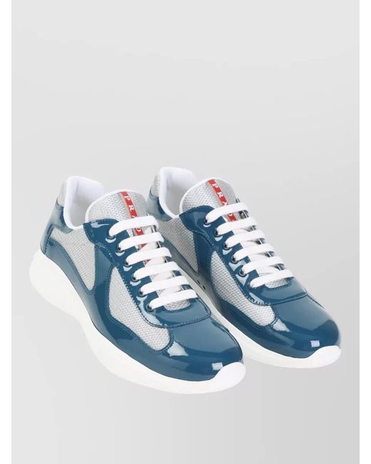 Prada Blue Leather Low-Top Sneakers for men