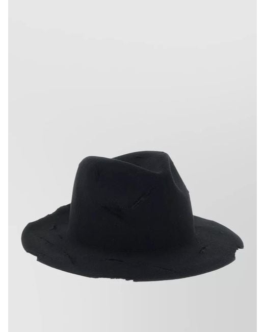 Yohji Yamamoto Blue Distressed Hat Featuring Wide Brim for men