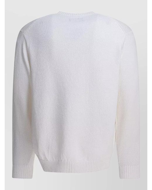 Beams Plus White Lily Yarn Crew Neck Textured Sweater for men