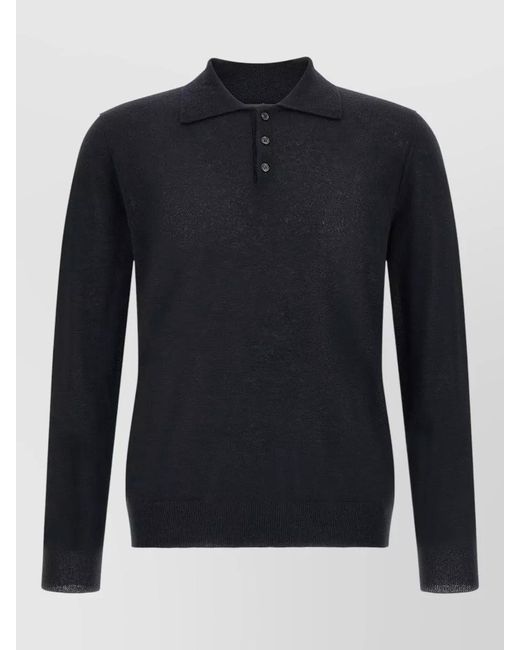 Zanone Blue Cashmere Polo Shirt Long Sleeves Ribbed Cuffs for men