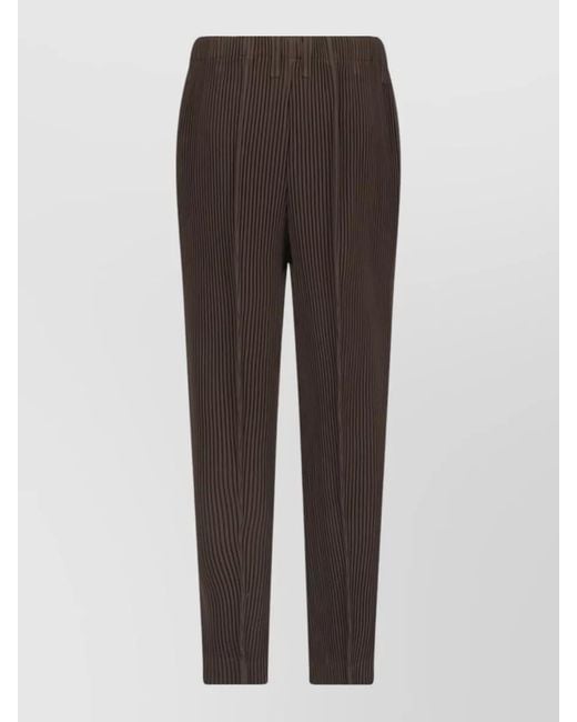 Homme Plissé Issey Miyake Brown Tailored Straight Pants Pleats Pockets Buttons for men
