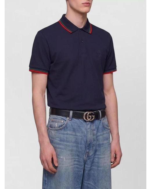 Gucci Blue Cotton Piqué Embroidered Regular-Fit Polo Shirt for men