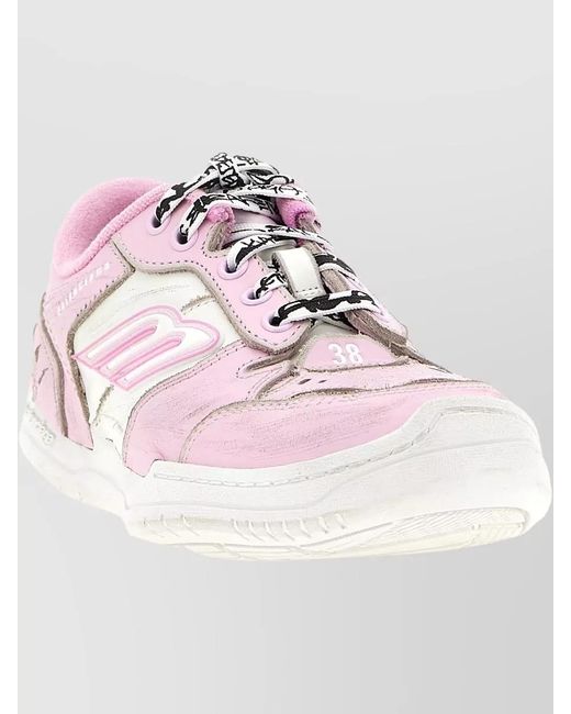 Balenciaga Pink Leather Hamptons Lace-Up Sneakers