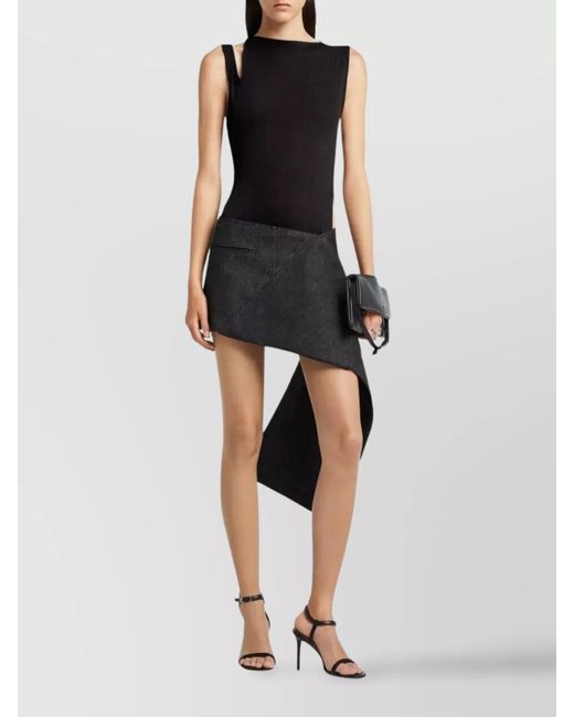 Courreges Black Ribbed Asymmetric Sleeveless Tank Top