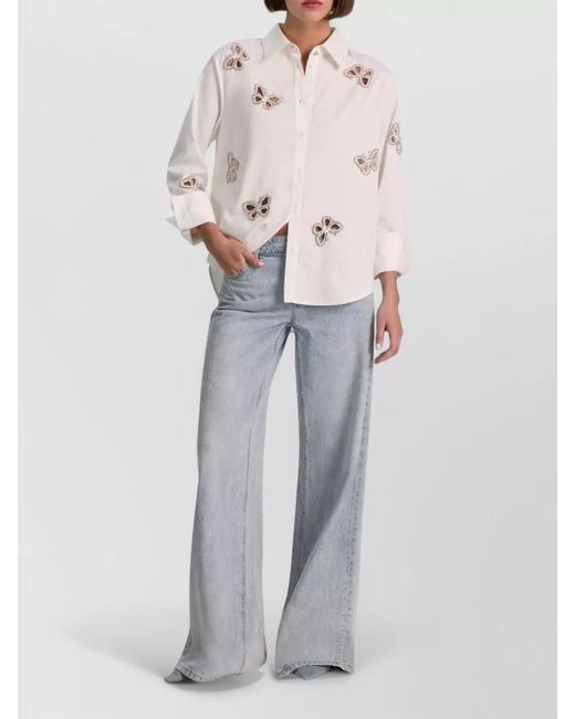 Alice + Olivia Natural Relaxed Fit Shirt Crystal Butterfly Cutouts