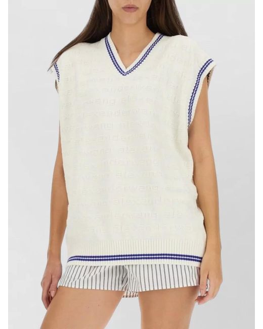 Alexander Wang White Ribbed V-Neck Knitted Top