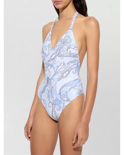 Emilio Pucci Blue One Piece Swimsuit Orchidee Print