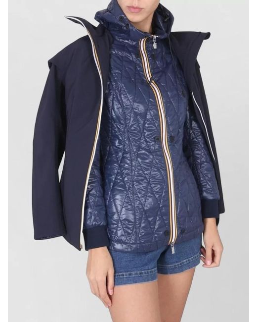 K-Way Blue Hooded Quilted Jacket Long Sleeves Drawstring