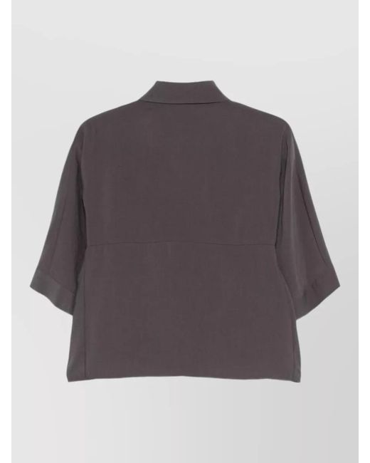 Alysi Gray Boxy Collared Shirt Short Sleeves Straight Hem