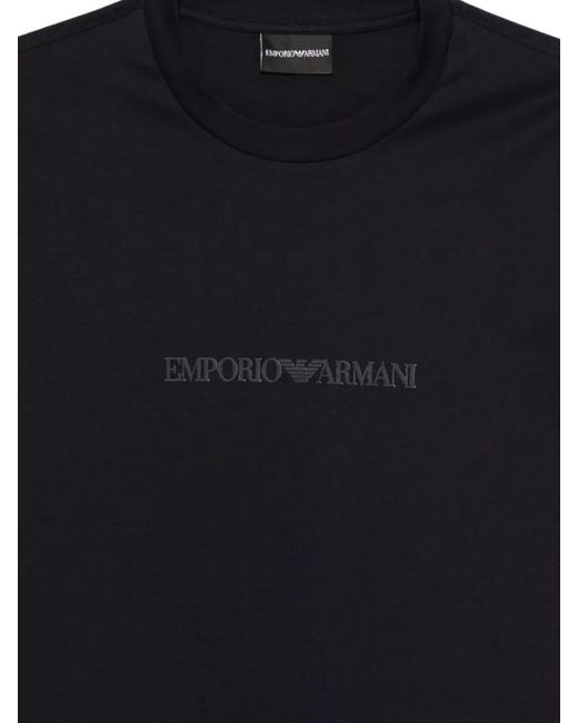Emporio Armani Blue Cotton Logo Long-Sleeve T-Shirt for men