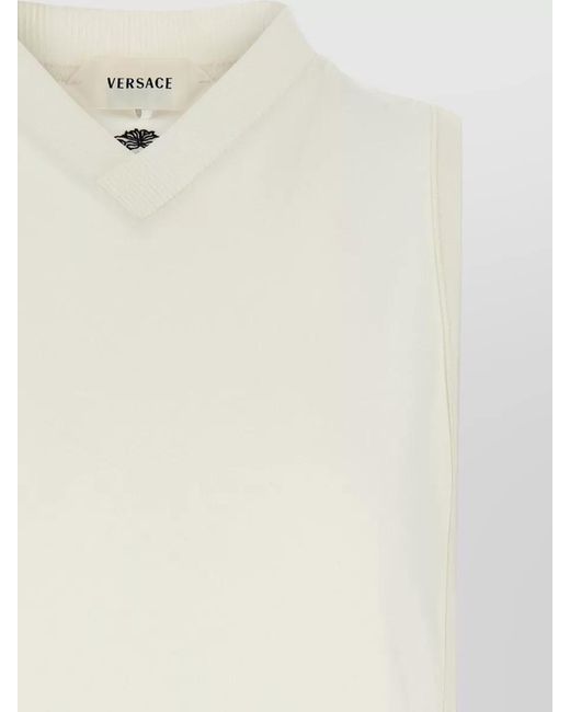 Versace White Medusa Tank Top Ribbed Collar Sleeveless V Neckline