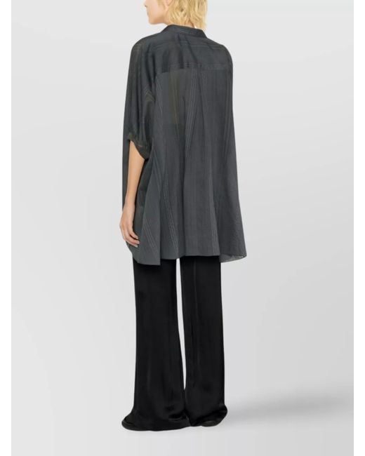 Brunello Cucinelli Gray Striped Draped Silk Cotton Shirt