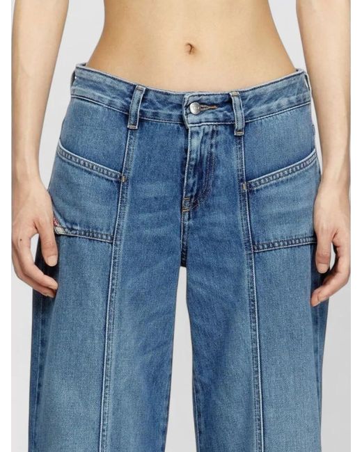 DIESEL Blue Wide Leg Jeans Belt Loops Back Pockets