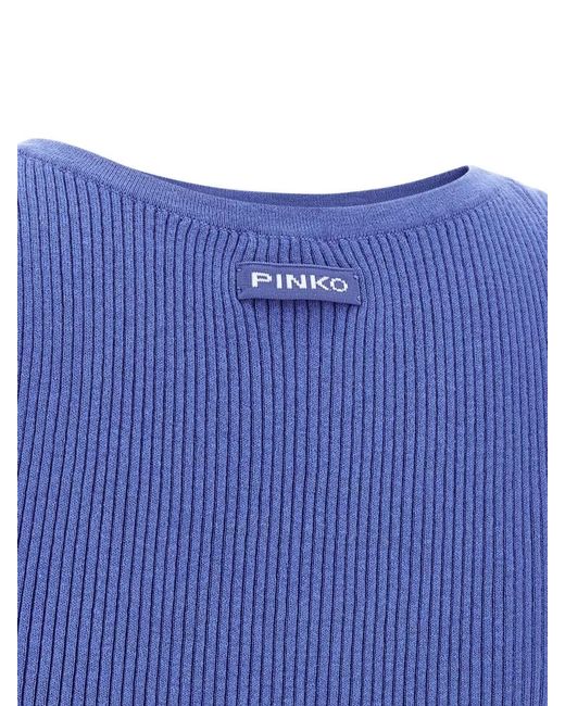 Pinko Blue Sisma Ribbed Knit Tank Sleeveless Top