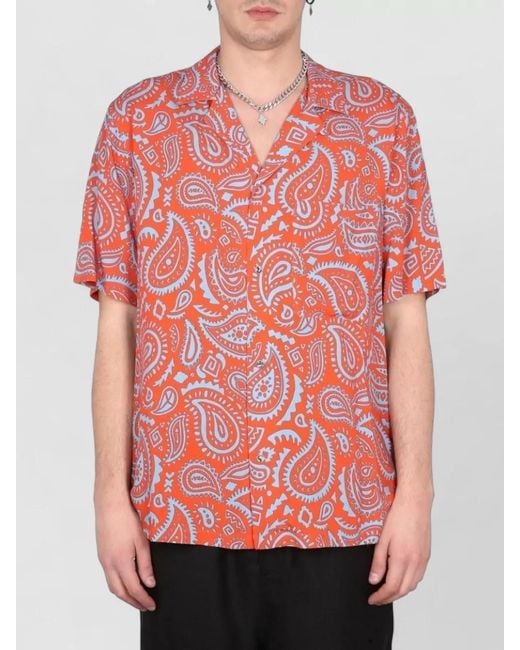 Marcelo Burlon Red Paisley Bowling Collar Short Sleeve Shirt for men