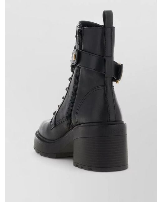 Pinko Black Leather Lace-Up Ankle Boots