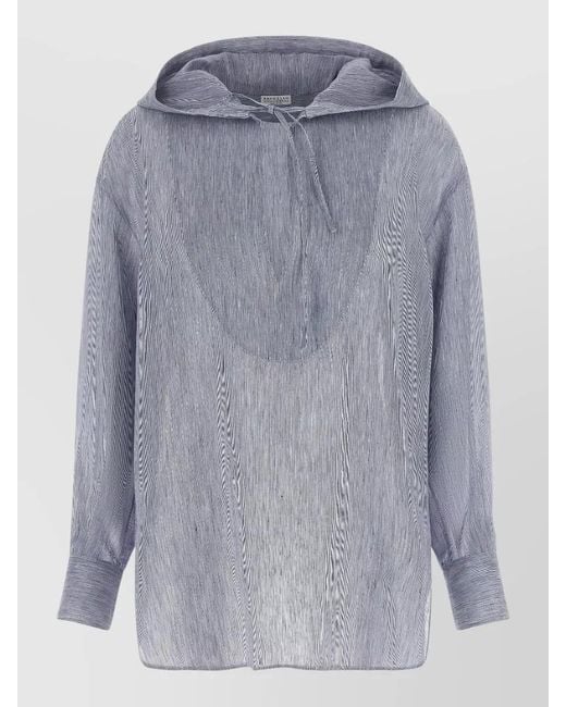 Brunello Cucinelli Gray Relaxed Hooded Shirt Linen Silk Blend