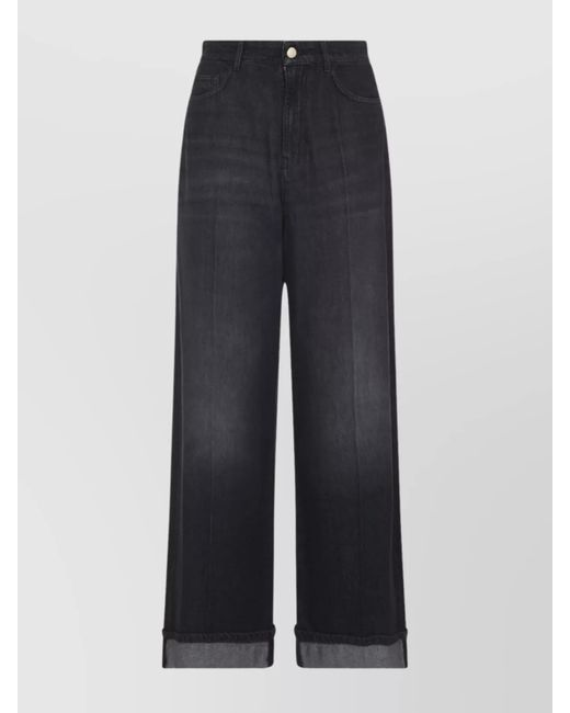 Max Mara Blue Wide Leg Denim Trousers With Belt Loops