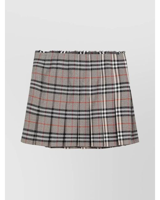 Burberry Metallic Wool Checked Pleated Skirt