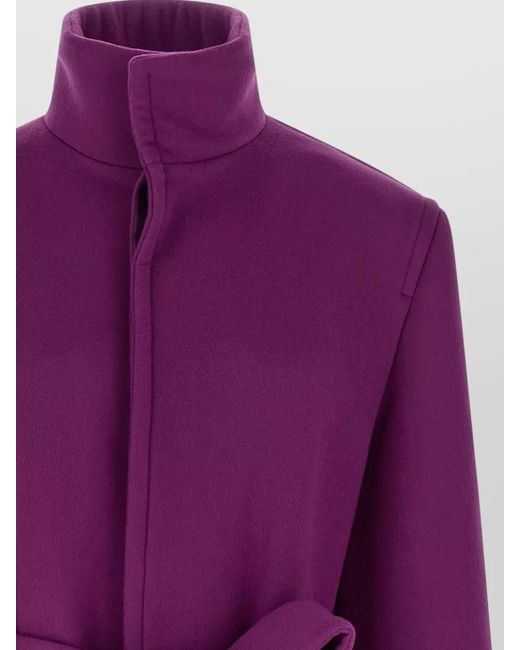 Saint Laurent Purple Wool Belted Single-Breasted Coat
