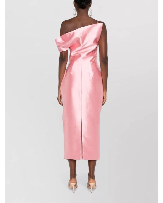 Solace London Pink Ellison Satin Midi Dress One Shoulder