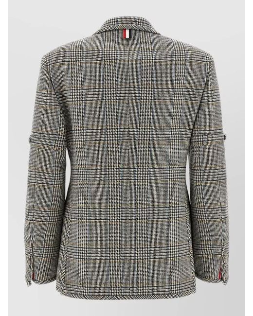 Thom Browne Gray Prince Of Wales Wool Single-Breasted Blazer