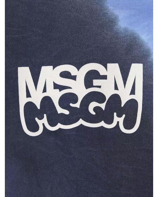 MSGM Blue Cotton Logo Print Sweatshirt for men