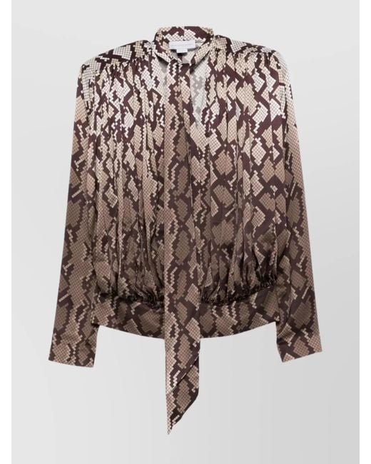 Stella McCartney Brown Satin Top With Snake Print And Knot