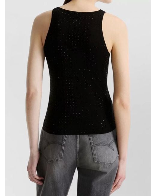 Marella Black Round Neck Sleeveless Slim Fit Textured Top