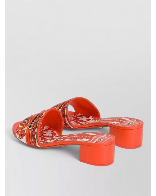 Dolce & Gabbana Red Maiolica Pattern Mules Block Heel Open Toe