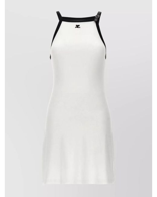 Courreges White Cotton Halterneck Sleeveless Logo-Appliqué Mini Dress