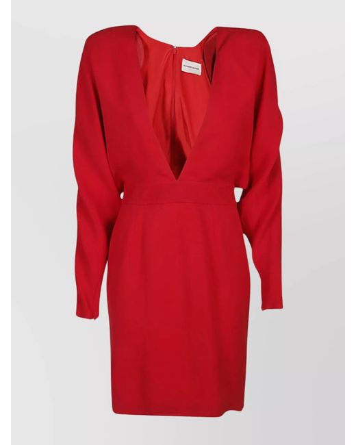 Alexandre Vauthier Red Plunging V-Neck Long-Sleeve Mini Dress