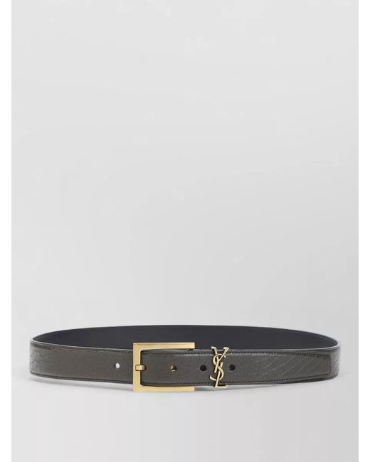 Saint Laurent Gray Signature Belt 3 Cm Adjustable Elongated Square Buckle