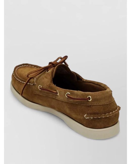 Sebago Brown Boat Shoes Suede Finish Rubber Sole Eyelets for men