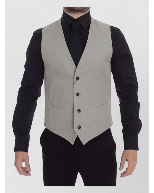 Dolce & Gabbana Gray Silk Blend V-Neck Waistcoat for men