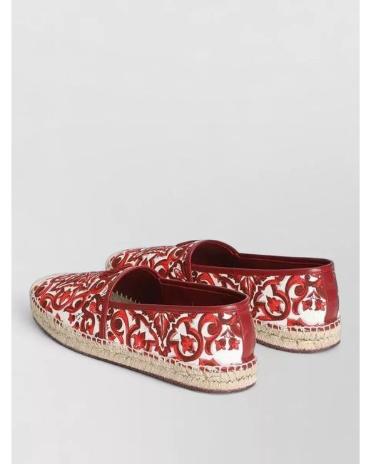 Dolce & Gabbana Red Espadrilles Canvas Majolica Print Leather Heel for men