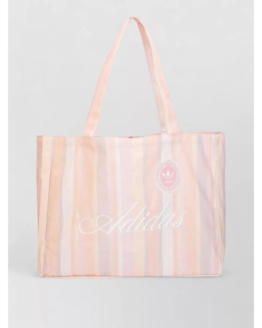 Adidas Pink Beach Tote Bag Striped Pattern Dual Handles