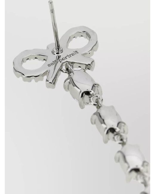 Self-Portrait White Crystal-Embellished Bow Pearl Drop Earrings